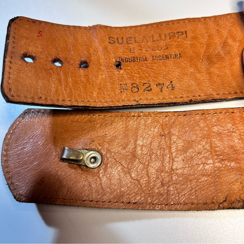 Vintage Suela Luppi Argentina Leather Triple Circle Belt, Cognac. Y2K Size S. - Picture 8 of 13